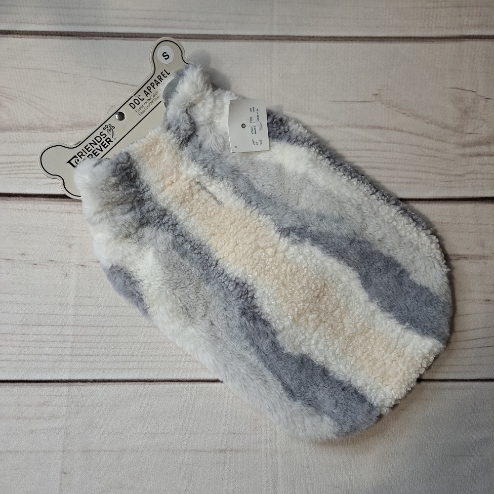 Friends Forever Striped Fuzzy Dog Sweater Coat Soze Small